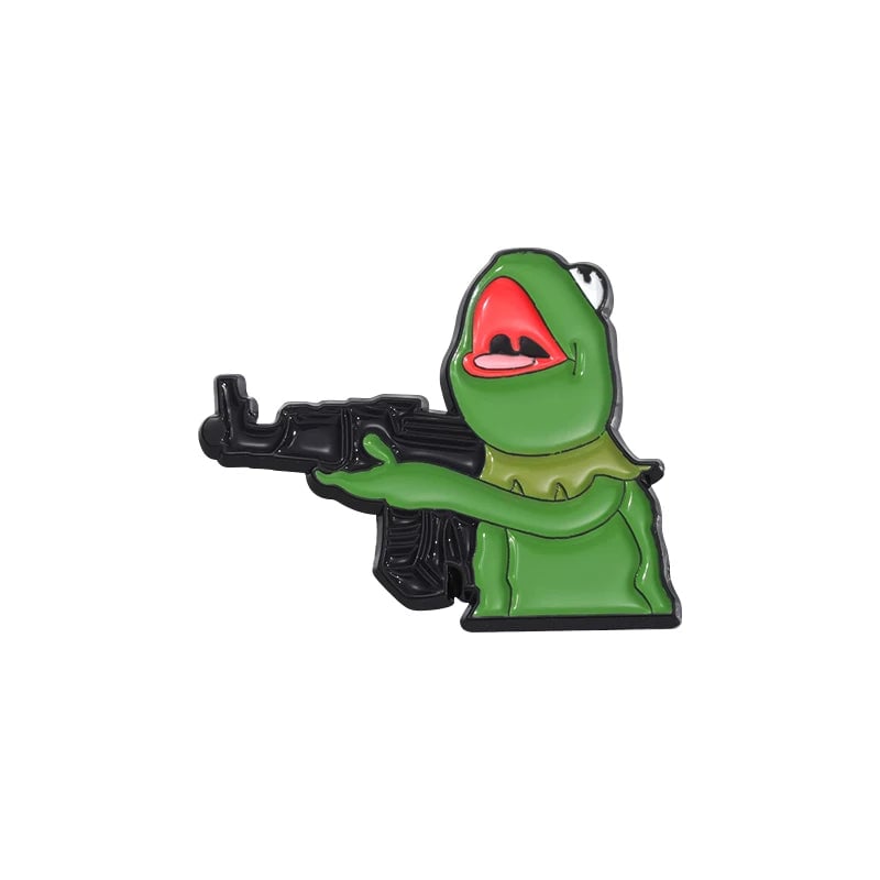 Frog And Gun Enamel Pin - Custom Cartoon Animal Lapel Badge Brooch