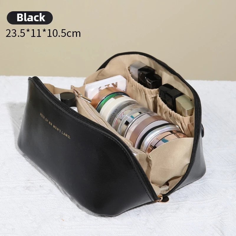 Large Capacity PU Leather Cosmetic Travel Organizer Bag - Portable