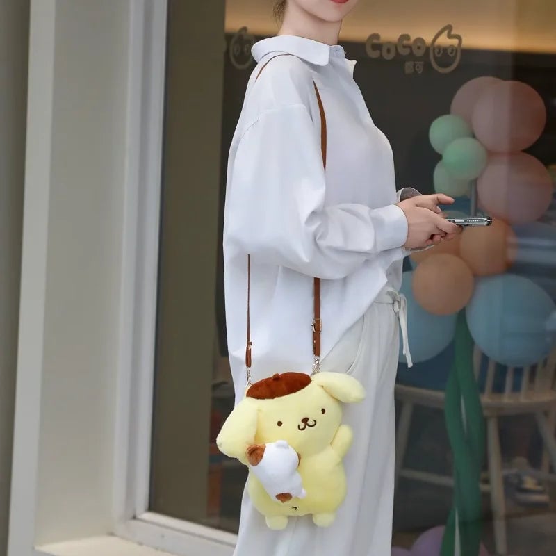 Pompompurin Plush Crossbody Phone Bag - Soft Doll Purse Shoulder Bag
