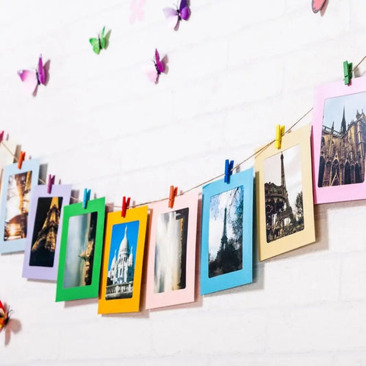 10Pc DIY Paper Photo Frames with Clips & Rope Wall Hanging Decor Set