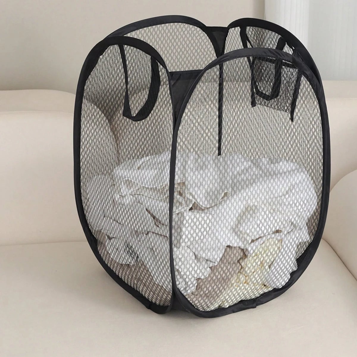 Foldable Mesh Laundry Sorting Basket with Frame - Dirty Clothes