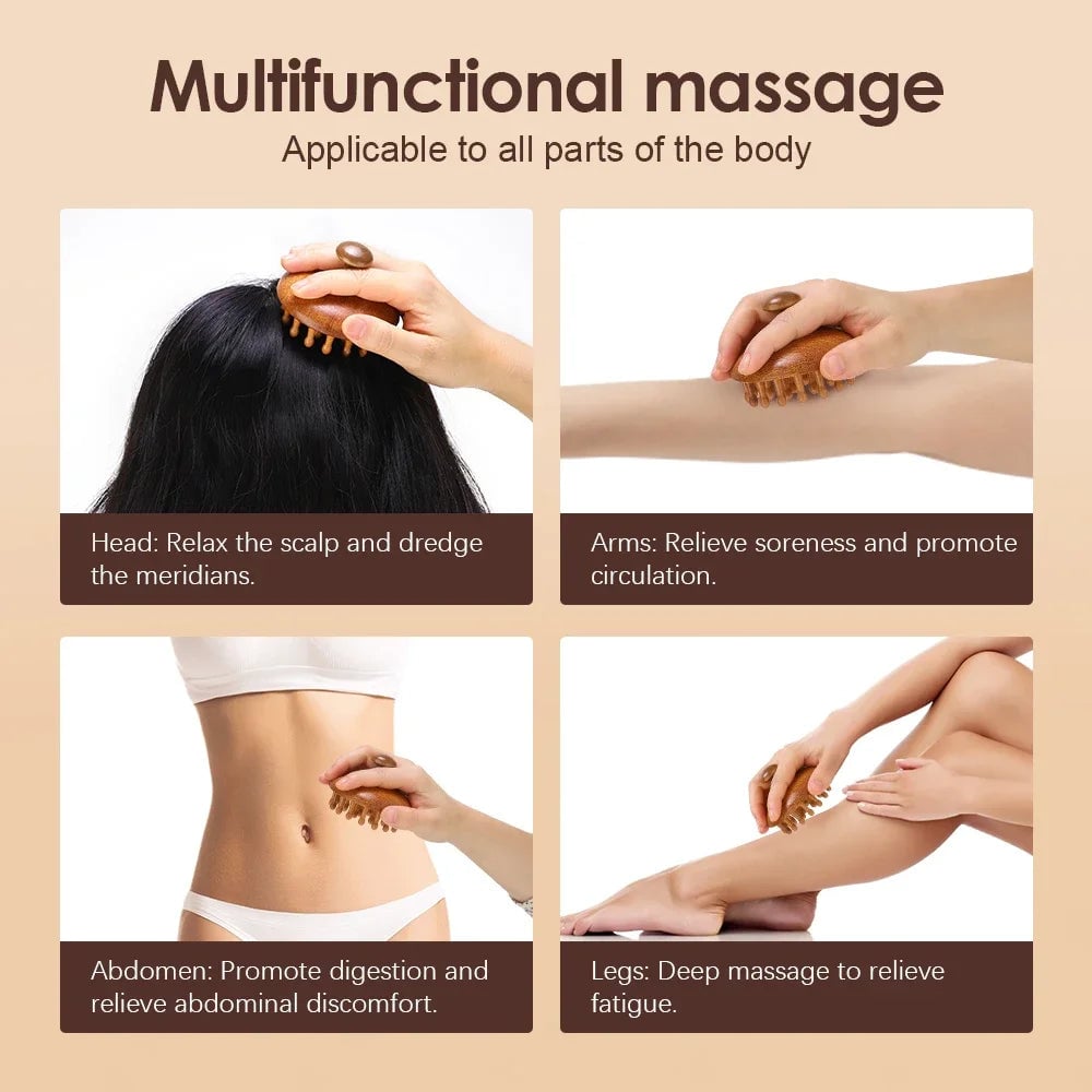 Sandalwood Massage Comb Finger Ring Scalp Meridian Guasha Tool