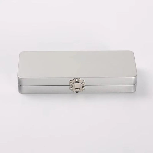 Rectangle Metal Storage Box Iron Flip Cover Lock Silver Hinged