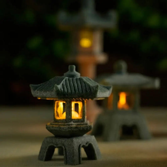 Sandstone Mini Pagoda Lantern - LED Garden Light Zen Landscape Statue