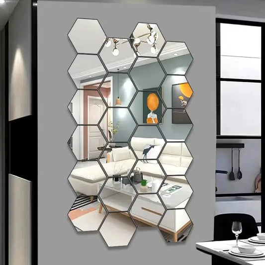 Hexagon 3D Acrylic Mirror Wall Stickers 6/12pc Self Adhesive DIY