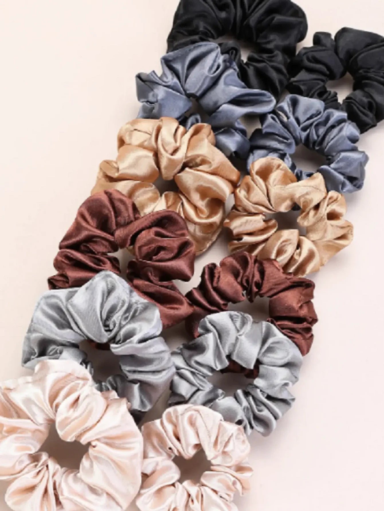 12pc Mixed Color Satin Hair Rings Elastic Ponytail Holders Women