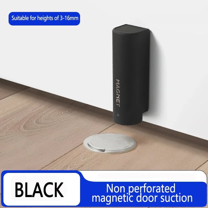 Stainless Steel Magnetic Door Stopper - Nail-Free Gray Black Base