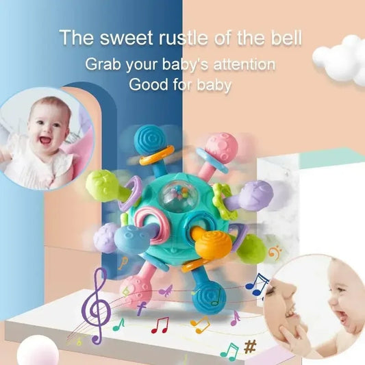 Rotating Rattle Ball Silicone Teether Baby Toy 0-12 Months Sensory