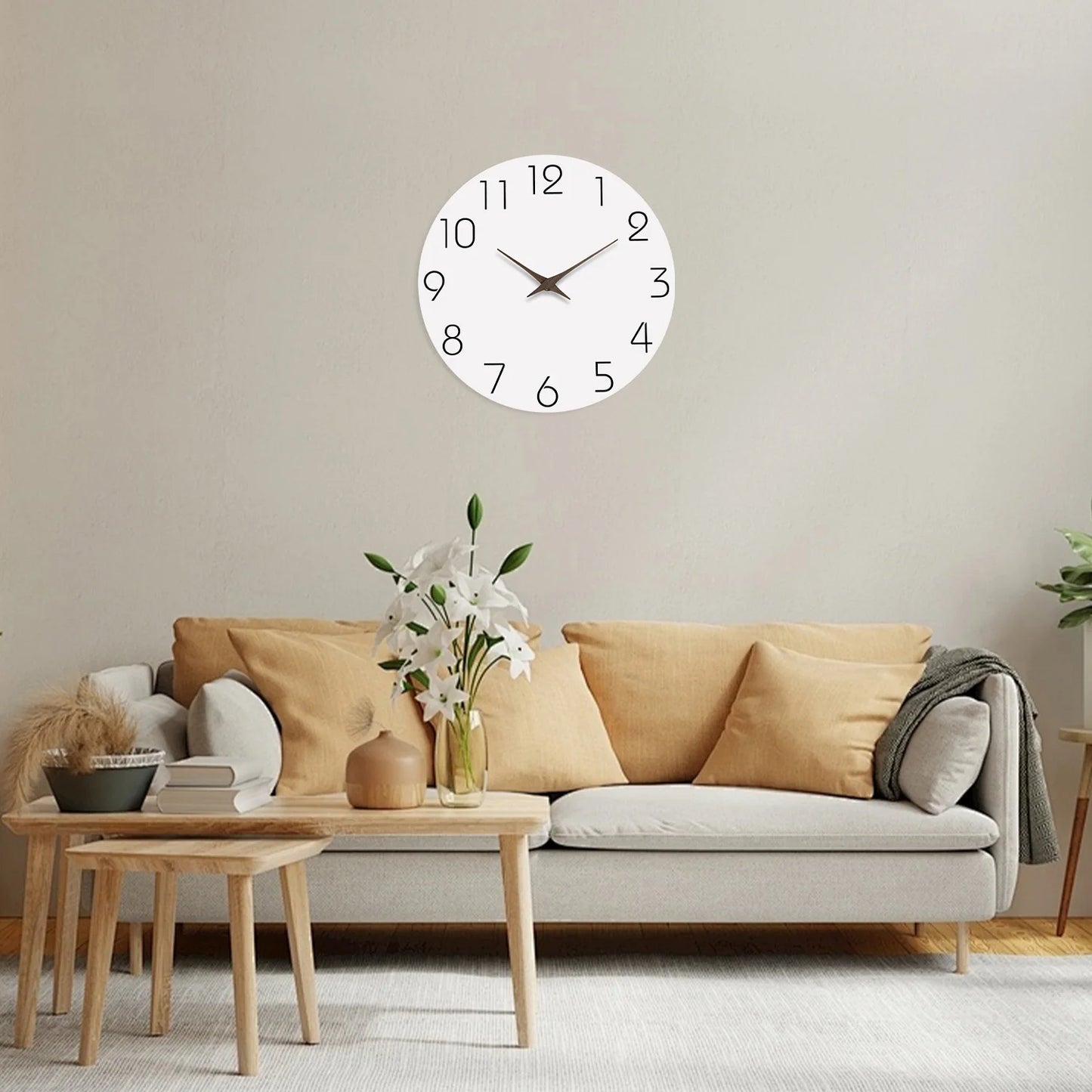 Silent White Pattern Wooden Wall Clock 10-16" Quartz Movement