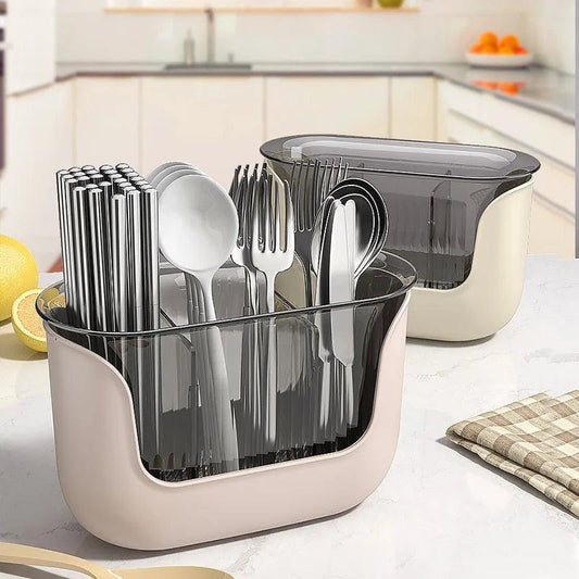3-Compartment Kitchen Cutlery Holder with Drain - Flatware Organizer