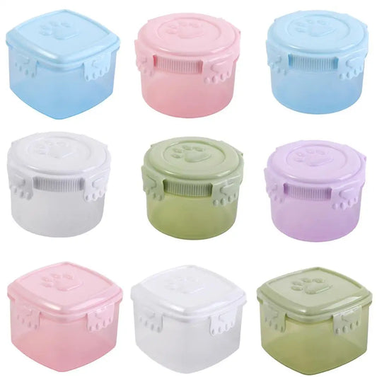 Mini Plastic Sauce Container Cat Paw Lid Round Square Sealed Box
