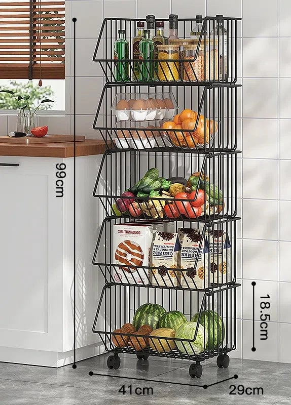 Multi-Layer Rotating Storage Basket - Movable Kitchen Vegetable Rack