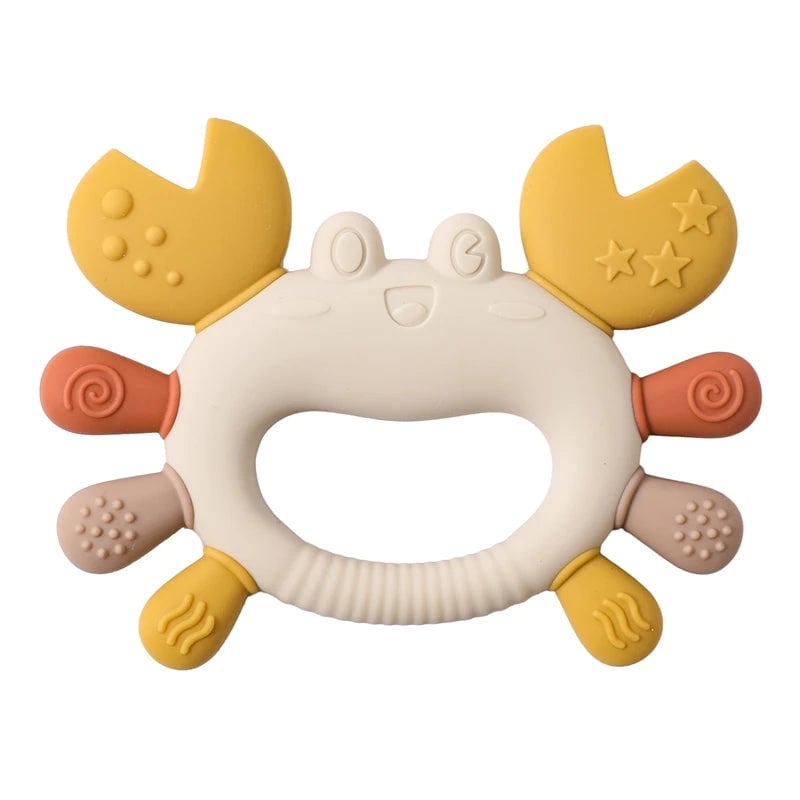 BPA Free Silicone Baby Teether 0-6 Months Wooden Ring Crab Toy