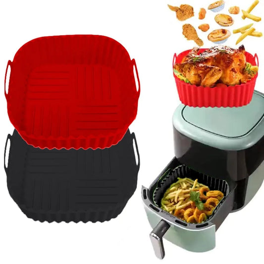 Square Silicone Air Fryer Basket Pan - Reusable Food Safe Baking Mold
