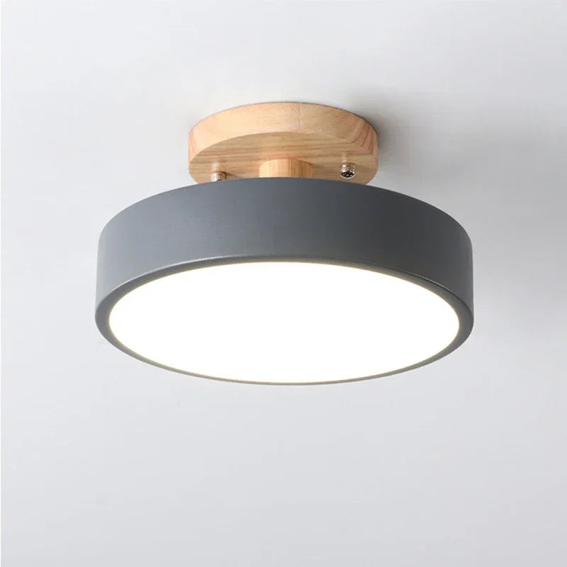 Nordic Wood Round Ceiling Light - Industrial Hallway Bathroom Lamp