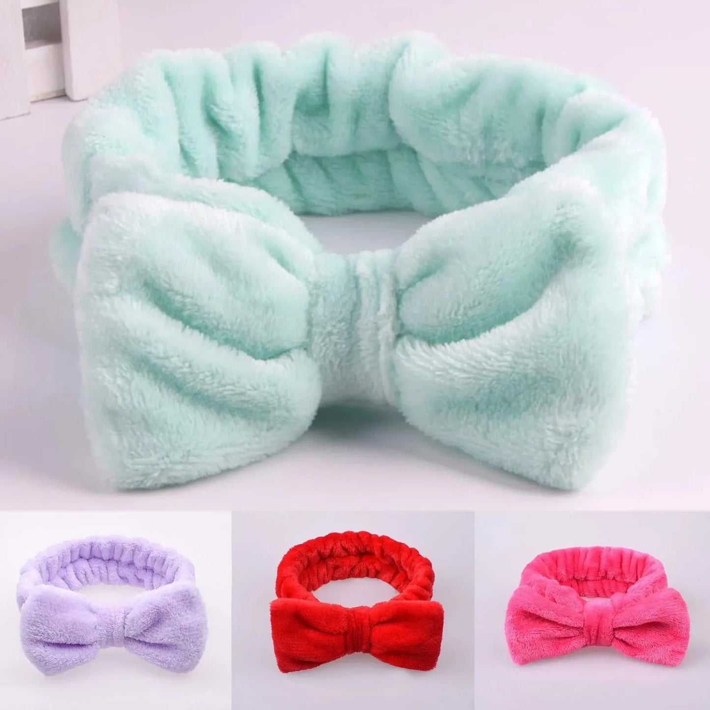 Coral Fleece Bowknot Headband High Elastic Spa Yoga Hairband Women