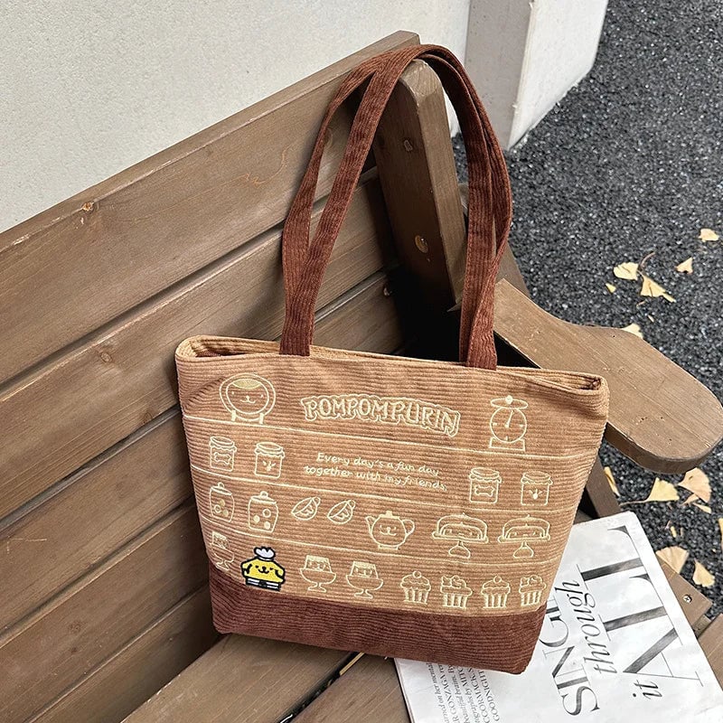 Large Corduroy Pompompurin Tote Bag - Laptop Shoulder Handbag