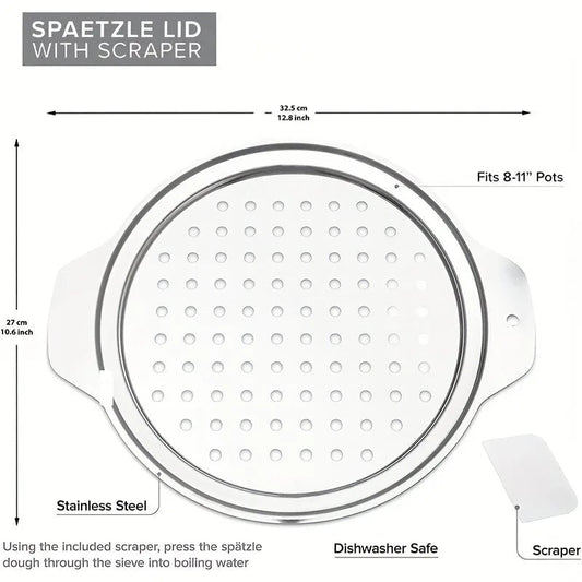 Stainless Steel Spaetzle Maker with Lid & Scraper - German Dumpling