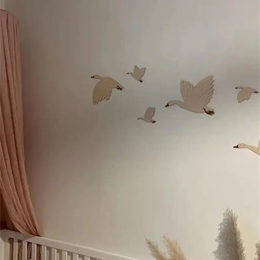 6pcs Scandinavian Wooden Flying Goose Wall Decor Stickers Nursery