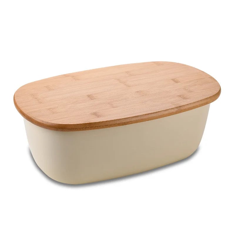 Bamboo Lid Bread Storage Box Container Kitchen Food Organizer