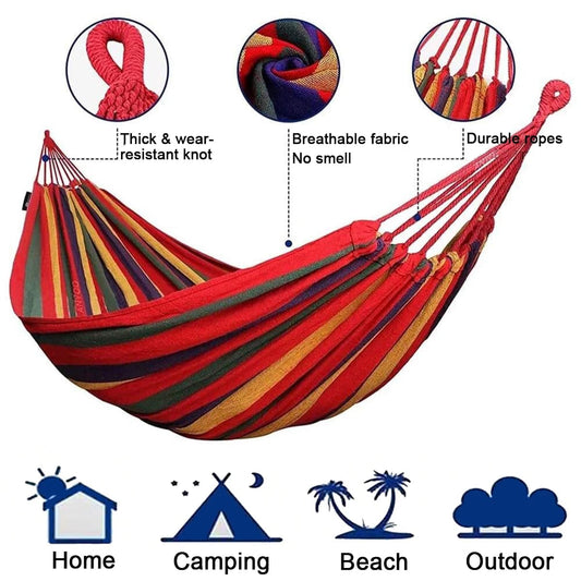 Double Cotton Canvas Hammock 2 Person with Tree Straps Red Blue