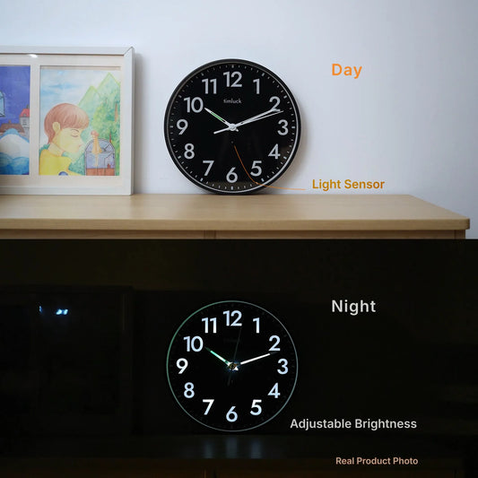 Silent LED Wall Clock Light Sensor Auto-Illuminated Non-Ticking
