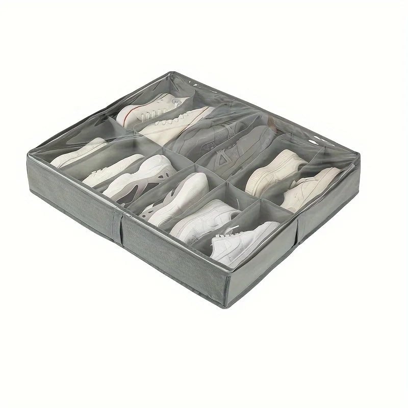 12 Compartment Foldable Transparent Shoe Storage Organizer Box