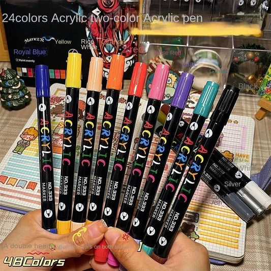 24-120 Colors Dual-Tip Acrylic Paint Markers Fine & Brush Professional