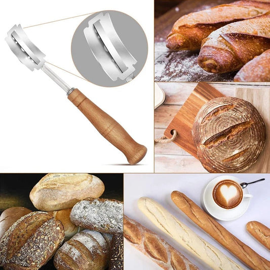 5-Blade Bread Dough Cutter Wooden Handle Baguette Pastry Knife