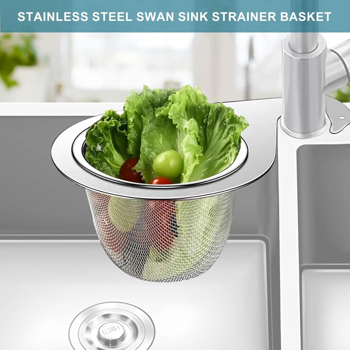 Stainless Steel Swan Sink Strainer Basket Drain Colander