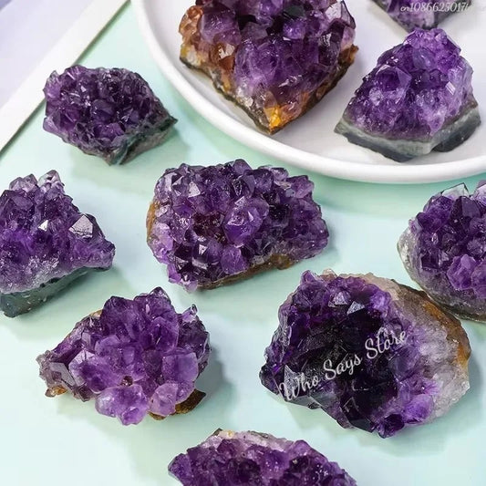 Natural Purple Amethyst Quartz Crystal Cluster Geode Specimen