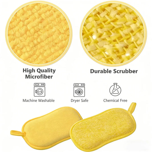 Dual-Sided Microfiber Cleaning Sponges - Reusable Odorless Scrub Pads