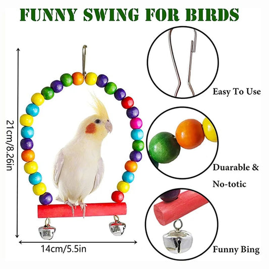 7PCS Wood Parrot Toy Set - Swing Bridge Bells Cage Accessories