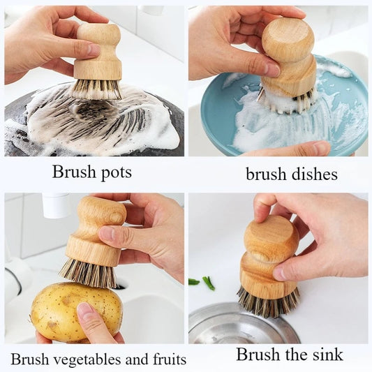 2pc Wooden Kitchen Dish Brush Set - Natural Sisal & Coconut Fiber