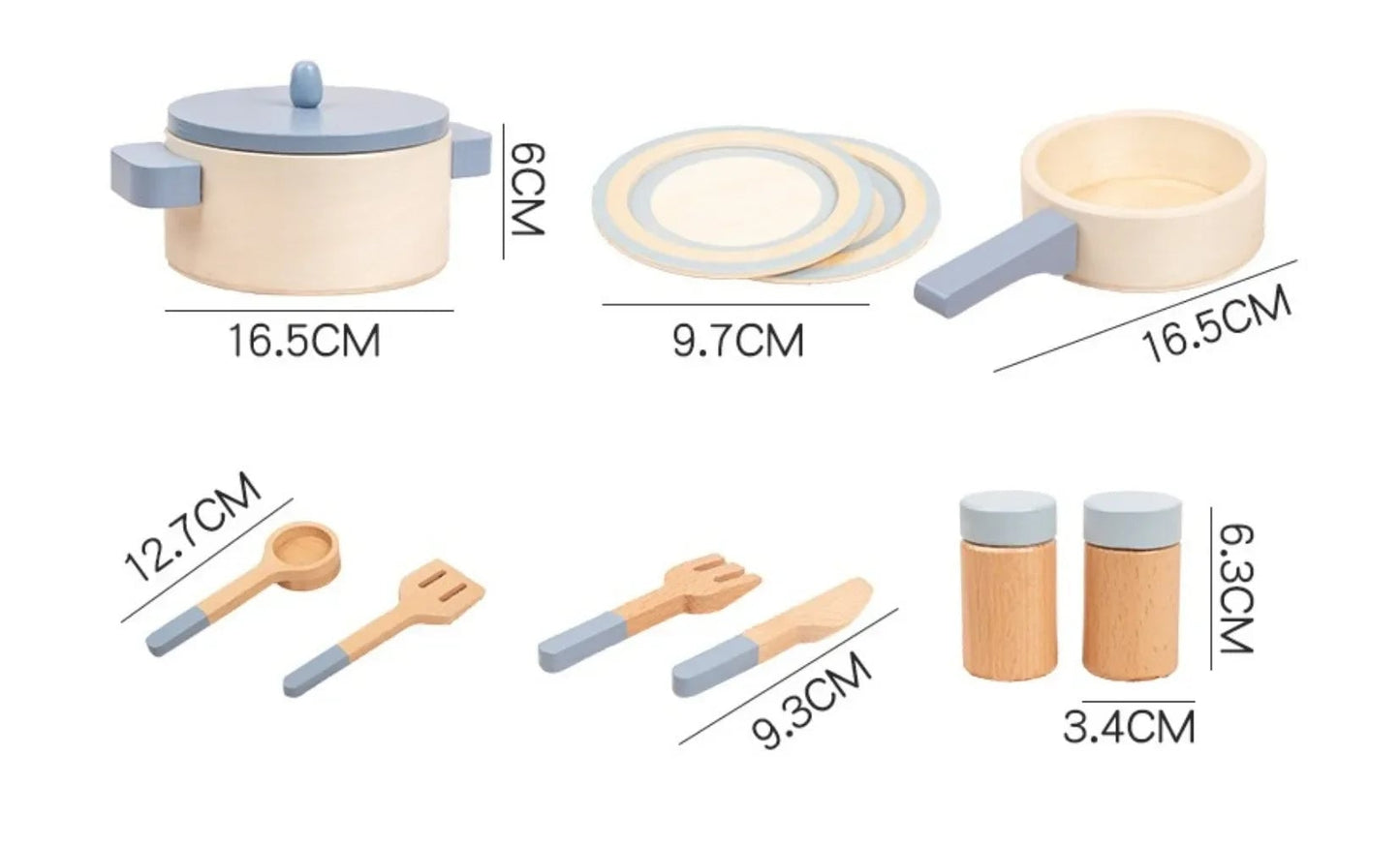 Wooden Mini Kitchen Cookware Set - Pretend Play Pots & Pans Toys