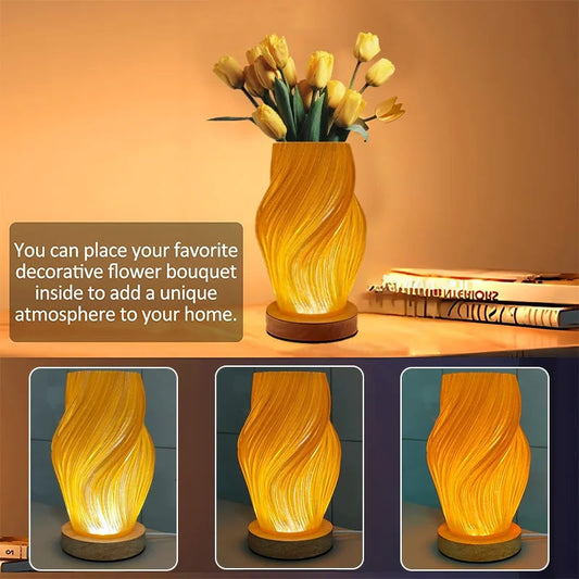 Adjustable LED Table Lamp Cream Wood Base 3 Color Temperatures