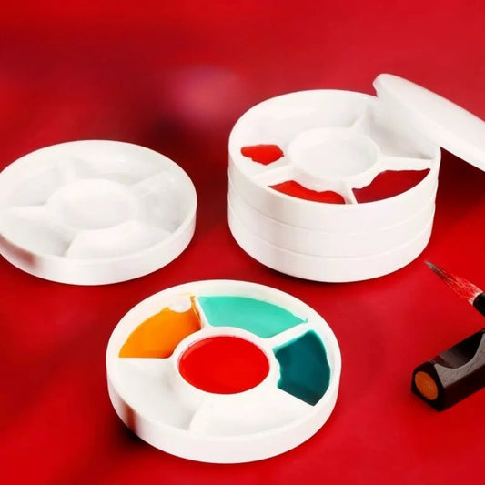Imitation Porcelain Round Paint Palette with Lid - White Acrylic Tray