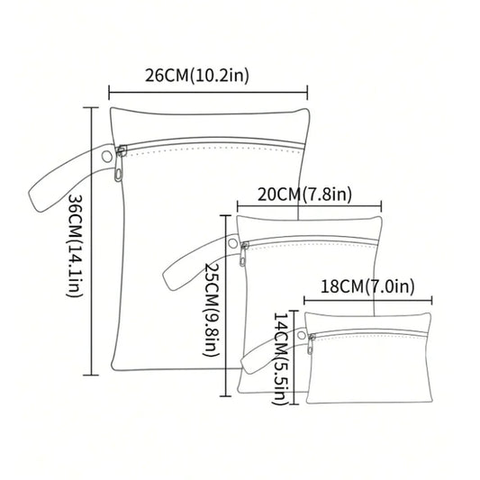 3-Pack Waterproof Wet Dry Bags - Swimsuit & Cloth Diaper Storage