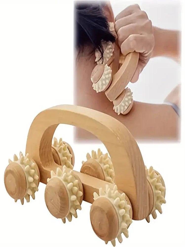 Wooden Massage Roller Tool - Manual Deep Tissue Massager for Back Neck
