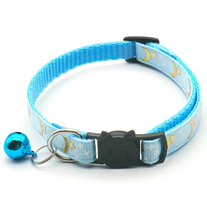 Reflective Gold Stars Moon Cat Collar with Safety Buckle Bell
