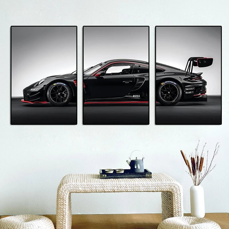 3Pcs Vintage Industrial GT3RS Canvas Wall Art Print Set Home Decor