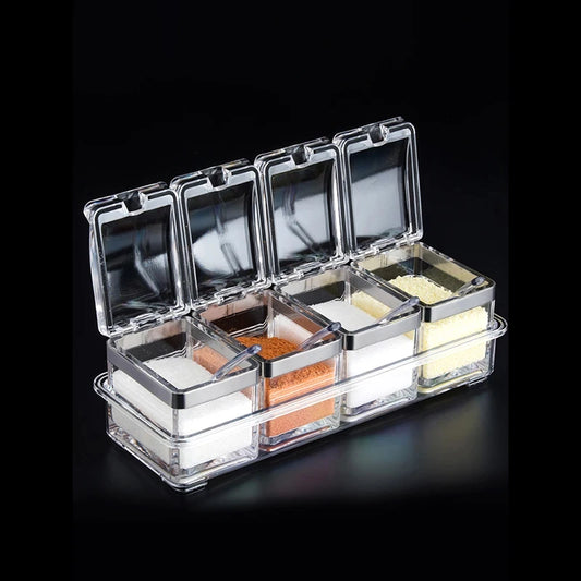 Acrylic Spice Containers Set 4pcs - Clear Seasoning Jars with Lids