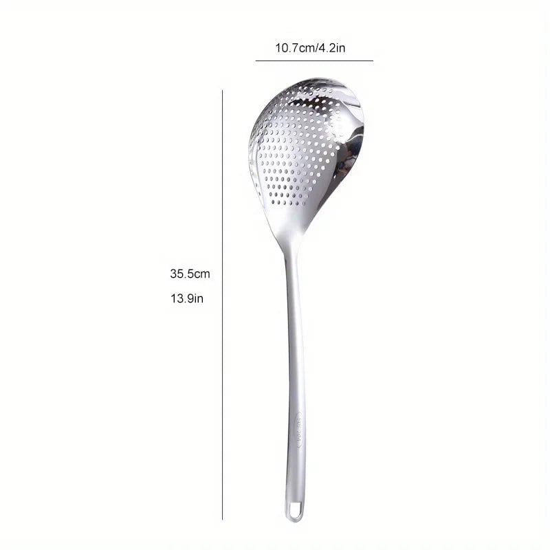 Large Stainless Steel Colander Skimmer Spoon - Heavy Duty Strainer