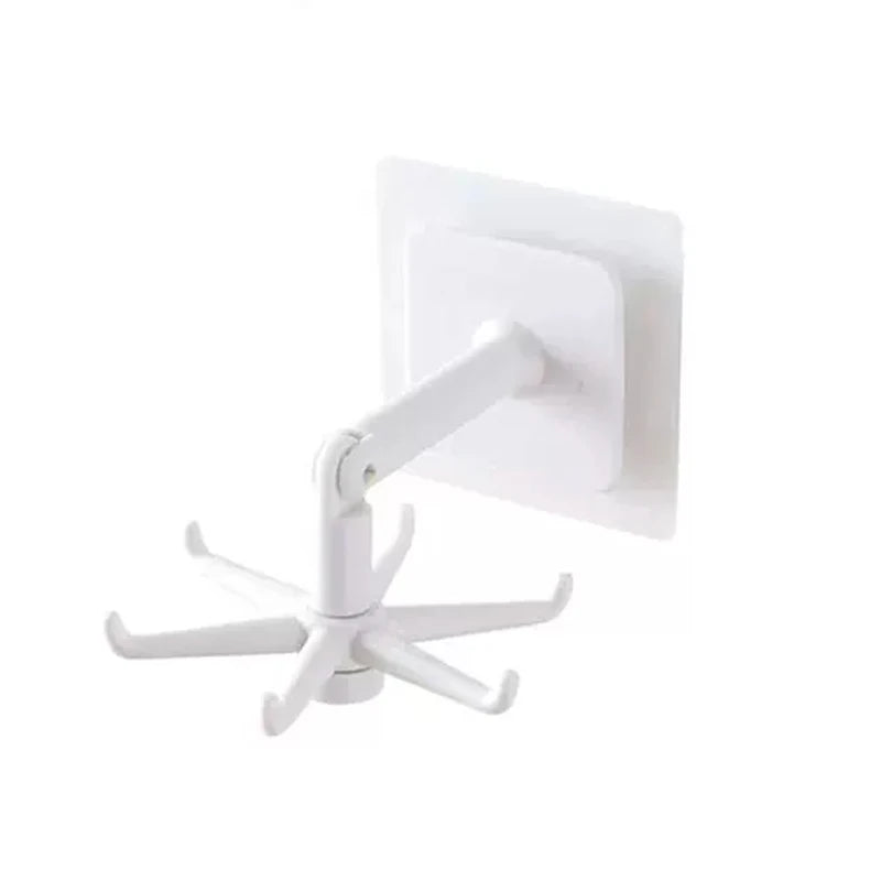 1pc 360 Degree Rotatable Pp Punch Free Six Claw Hook Kitchen Spatula Spoon Storage Wall Mounted Hanger