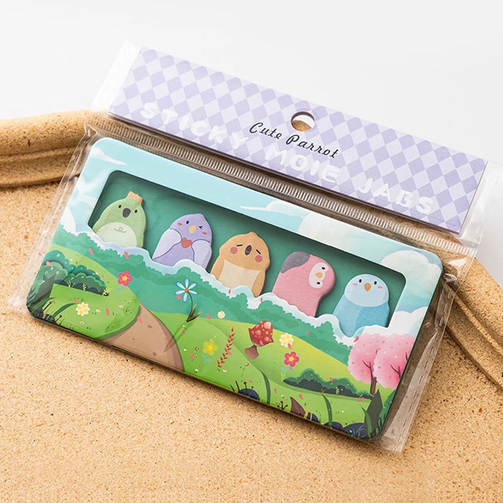 Cartoon Animals Sticky Notes 150 Sheets - Capybara Panda Cat Memo Clips