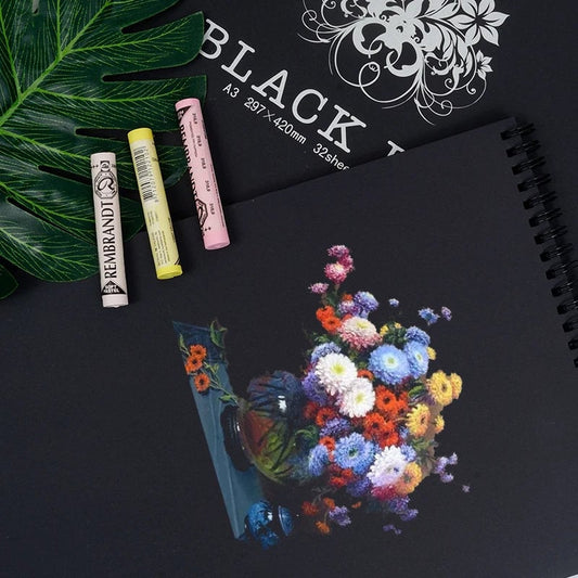 32 Sheet A4/A5 Black Paper Sketchbook 120GSM Spiral Bound Drawing Pad