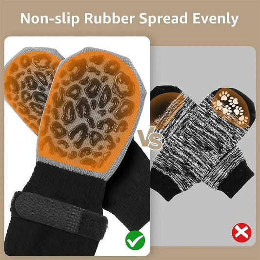 4-Pack Anti-Slip Dog Socks Double Layer Paw Protection Hard Floors