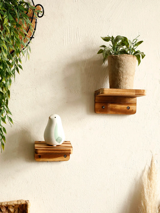 Square Wooden Floating Wall Shelf Rustic Ledge Boho Display Storage