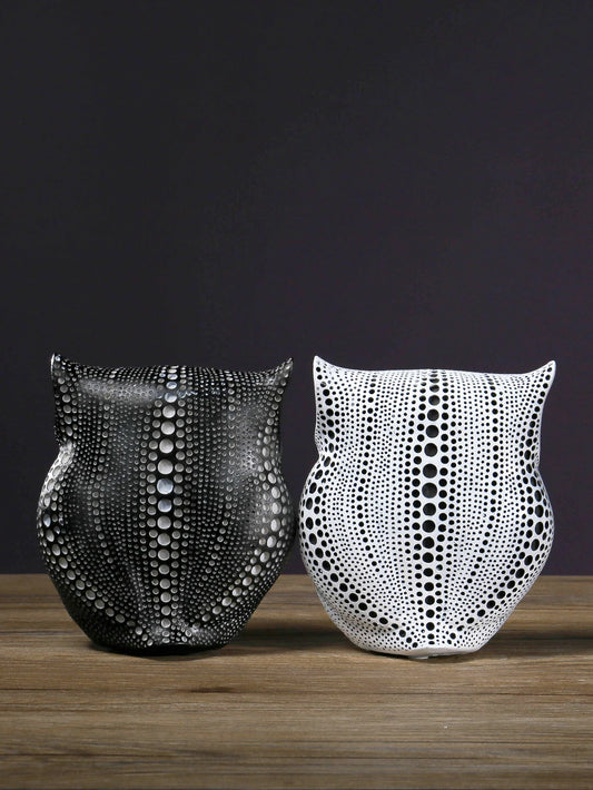 Resin Owl Statues Black White Animal Sculpture Home Decor Indoor