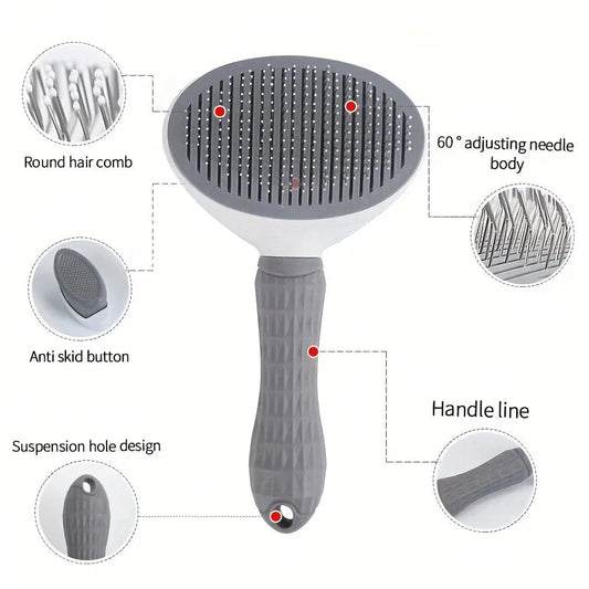 One-Click Pet Hair Removal Comb - Automatic Slicker Brush Dogs Cats